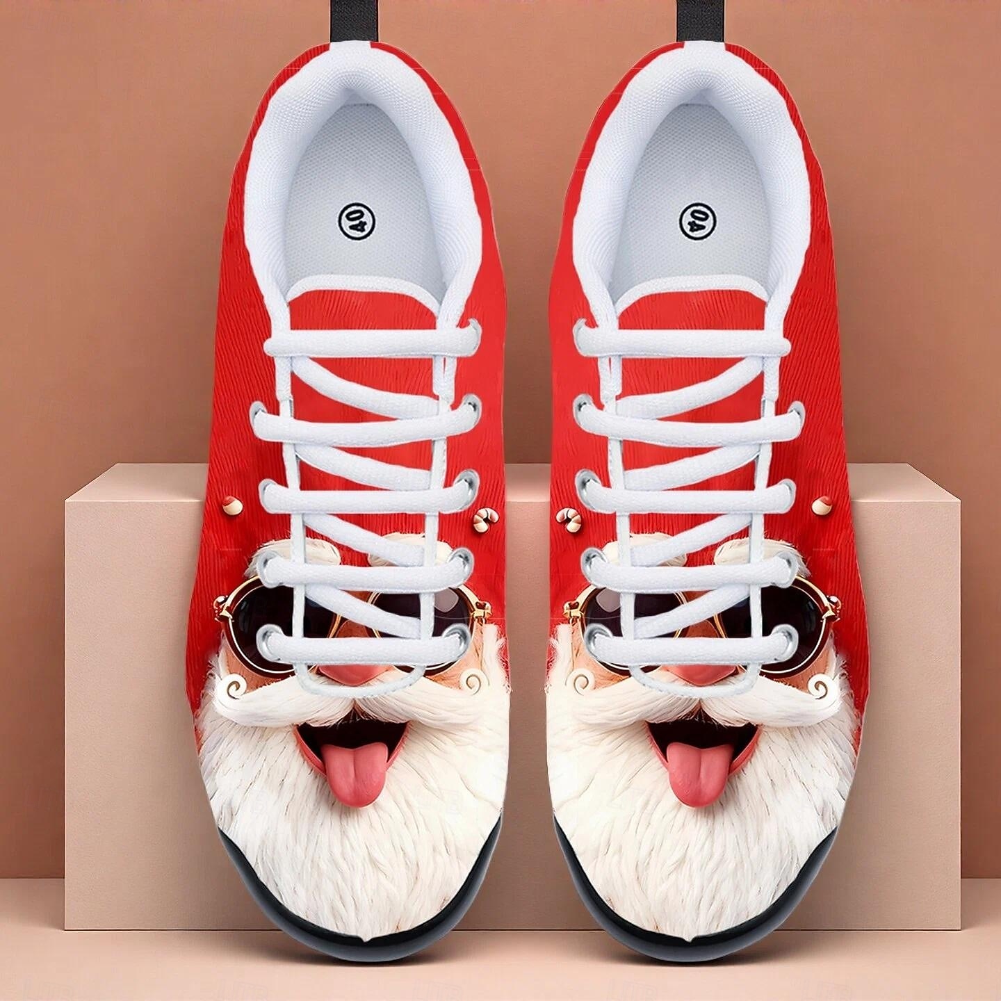 3D-tryckta jultomtensneakers för män – lekfulla och mysiga, roliga julskor för julfester och vinterfestligheter 2025 - $46.99 –P1