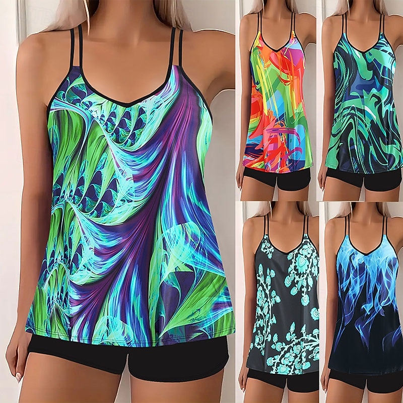 Women's Swimwear 2 Piece Shorts Swimsuit Backless Vacation Beach Wear Graphic Color Block V Neck Sleeveless Bathing Suits 2026 - $28.99 –P1