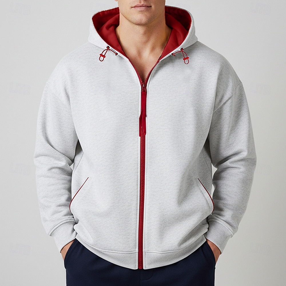Herr Huvtröja Huvtröja med dragkedja Huvtröjor med dragkedja Vit Marinblå Huva Slät Dragkedja Ficka Sport & Utomhus Dagligen Helgdag Polyester Streetwear Grundläggande Ledigt Vår Höst Kläder Pull 2026 - $32.99 –P4