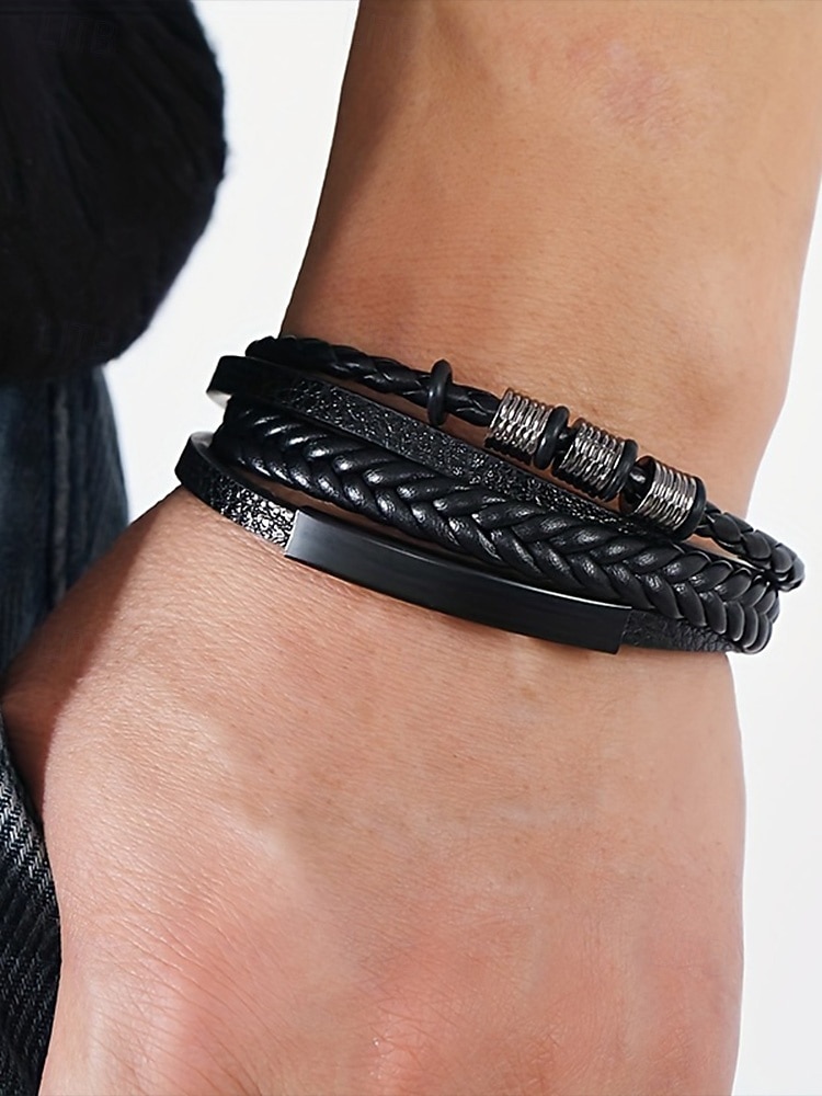 Men's faux leather alloy multi-layer magnetic braided bracelet, Stylish and durable, Suitable for casual wear and special occasions. 2025 - $9.99 –P3