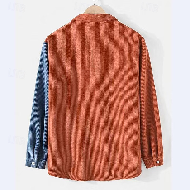 Муж. Рубашка Повседневная рубашка Вельветовая рубашка Кнопка рубашка Синий Оранжевый Длинный рукав Контрастных цветов Лацкан Повседневные на открытом воздухе Карман Одежда 2026 - $26.99 –P4