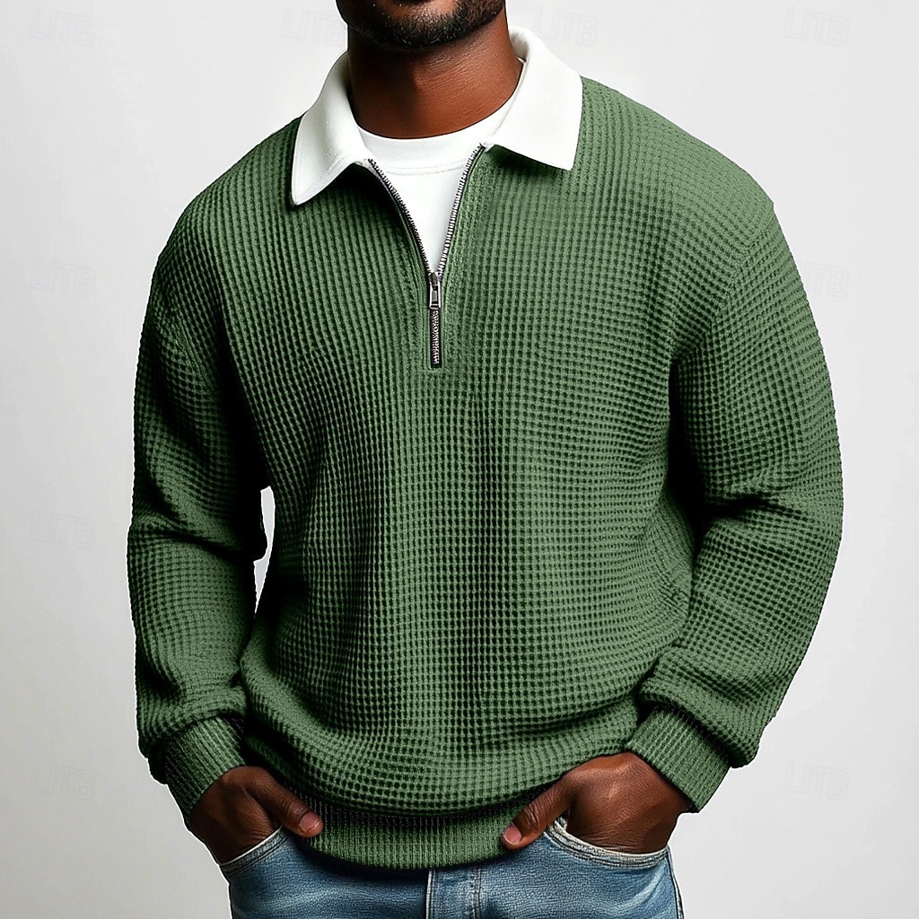 Hombre Camisetas polo con diseño de gofre Calle Casual Cuello Vuelto Manga Larga Moda Ocio Bloque de color Cerrar Retazos Otoño Primavera & Otoño Todas las Temporadas Ajuste regular Azul Púrpura 2026 - $25.99 –P4