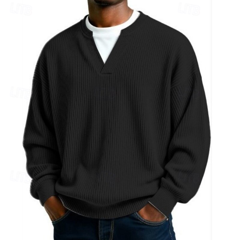 Herren Cordhemd T-Shirt Langarm V Ausschnitt Herbst Winter Texture Täglich Lässig Streetstyle Oversize Locker Outdoor Straße Lässig Schwarz Dunkel Blau Purpur Top T-Shirt für Herren 2025 - $25.99 –P5