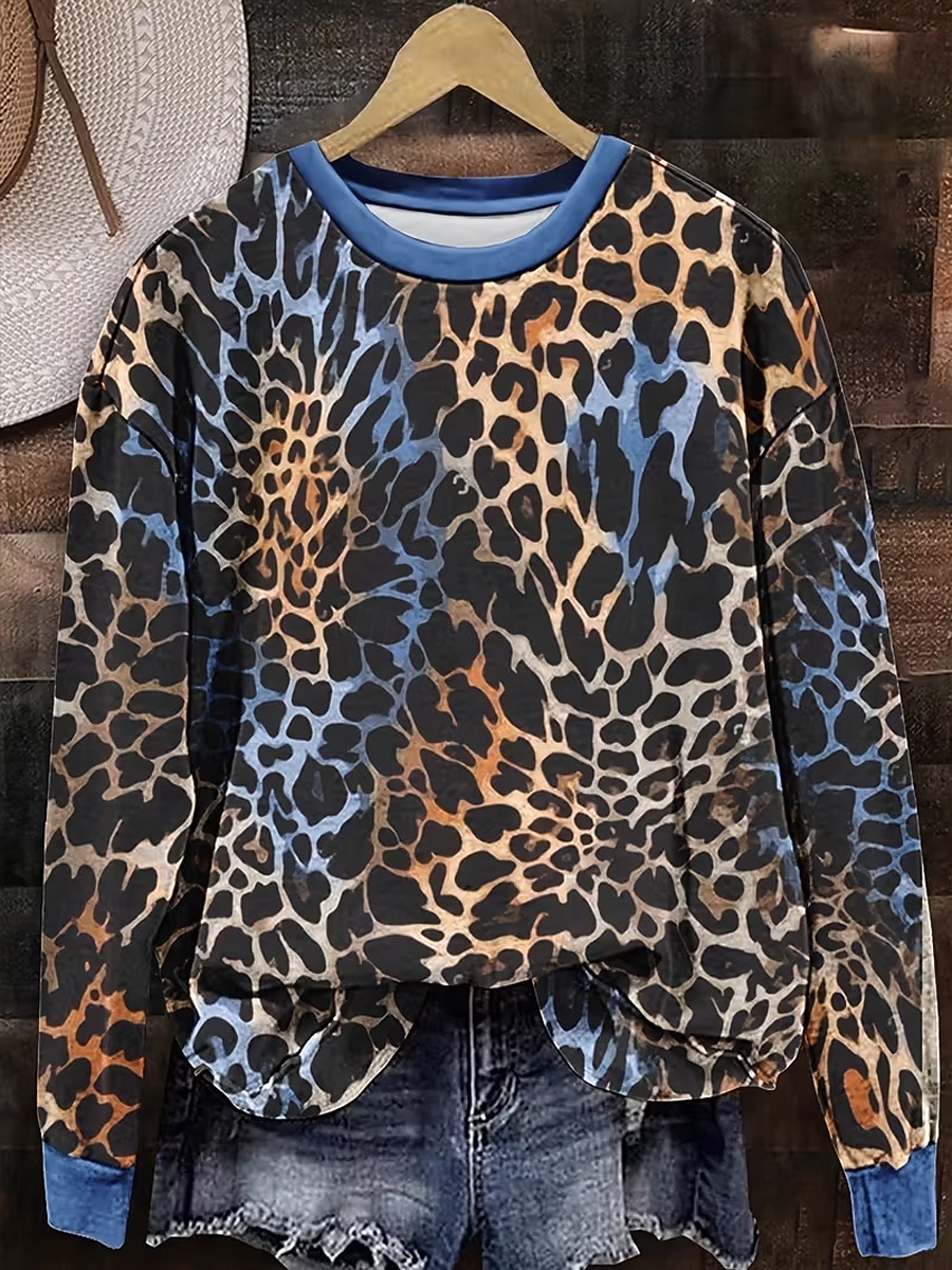 Damskie Bluza z kapturem Graficzny Panterka Moda Codzienny Nadruk Długi rękaw Półgolf Zwykłe topy Codzienny Ulica Na co dzień Niebieski Jesień Zima 2026 - $28.99 –P1