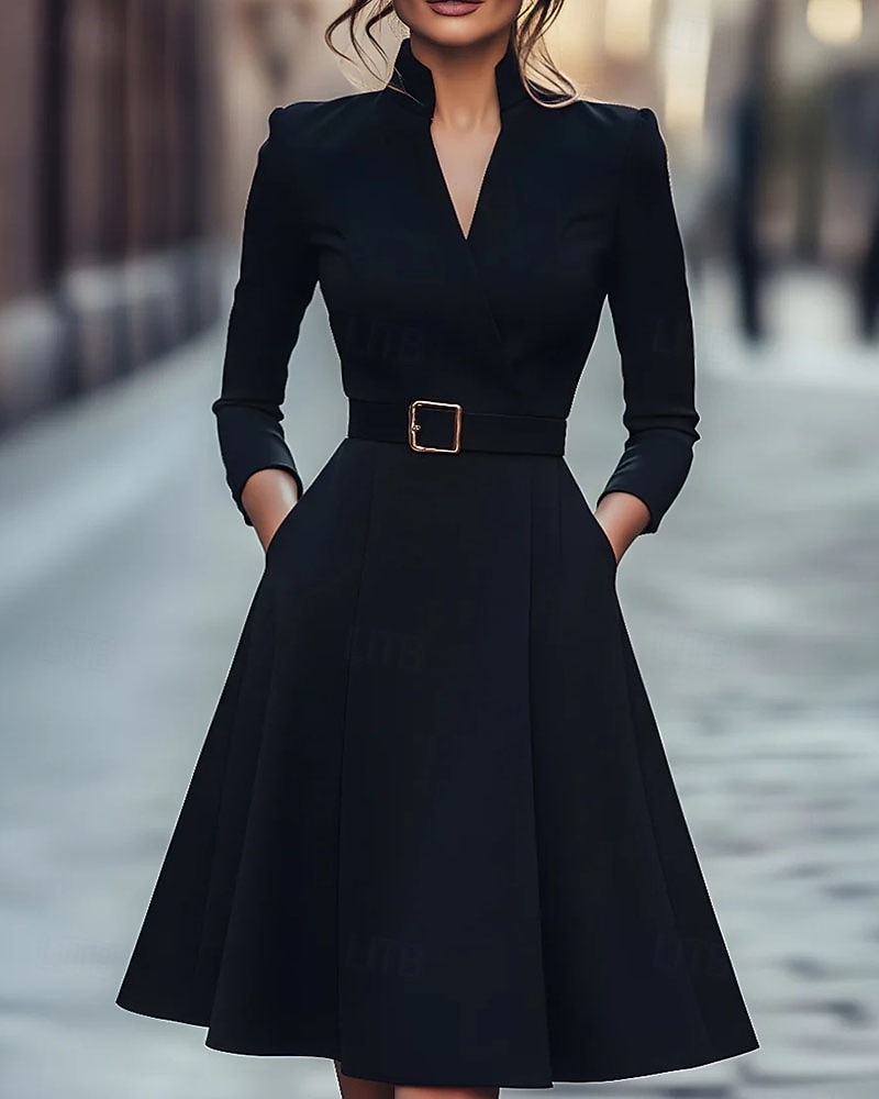 Dámské Mini šaty Černé šaty Plášťové šaty Elegantní Módní Moderní Denní Kancelář Dovolená Běžný Bez vzoru Dlouhý rukáv Do V Černá Bílá Fialová Tmavomodrá Jaro Podzim Zima 2026 - $17.99 –P1