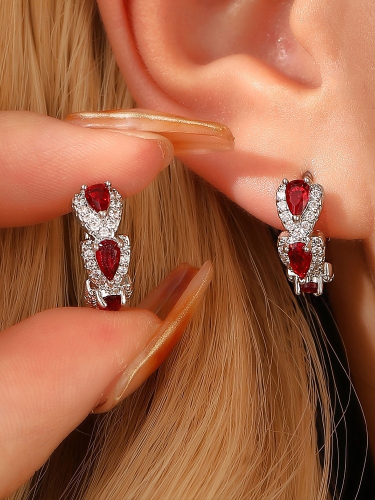 orecchini da donna in lega di zirconi - elegante design a forma di lacrima con pietre multicolori, perfetti come regali di Natale e San Valentino del 2026 a $9.99 –P2