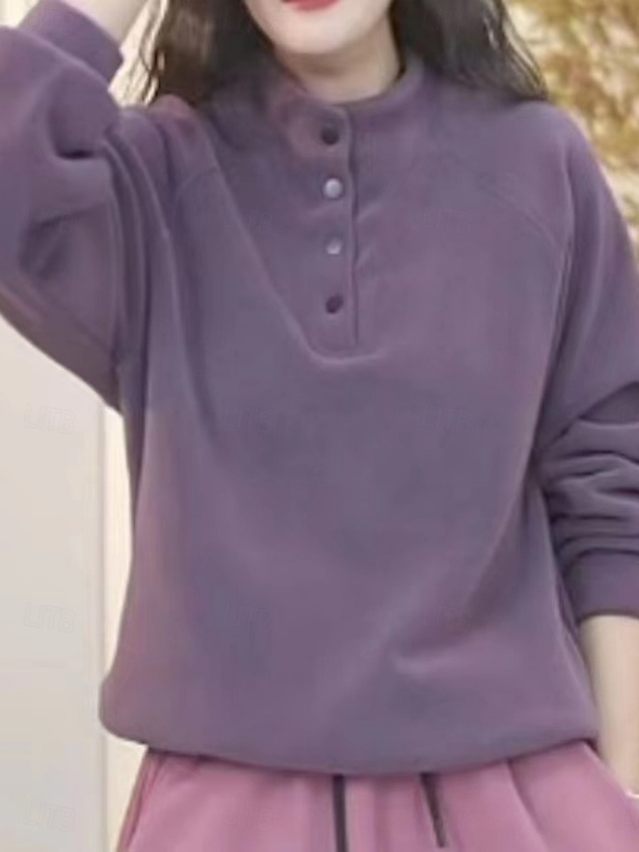 Damen Pullover Sweatshirt Knöpfe Einfach Lässig Langarm Rollkragen Normale Oberteile Straße Alltagskleidung Schwarz Weiß Rote Purpur Grün Herbst Winter 2026 - $21.99 –P2