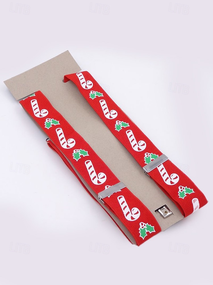 Juleseler til herre – røde med sukkerstang- og kristtorndesign, justerbare for høytidsfester og festlige sammenkomster 2026 - $11.99 –P5
