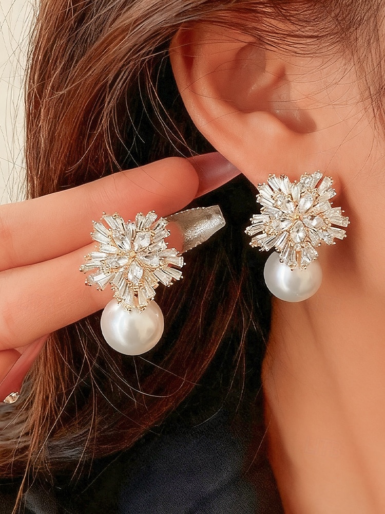 Women's Christmas Pearl and Crystal Snowflake Earrings, Alloy Material, Available in Red, White, and Multiple Colors – Perfect Holiday Gift 2026 - $11.99 –P2