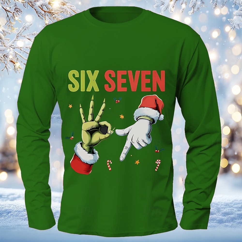 Weihnachtsshirt für Herren mit lustigem Weihnachtsmann-Handzeichen „67“ – Langarmshirt mit witzigem Motiv – Größen S–XXXL 2025 - $23.99 –P3