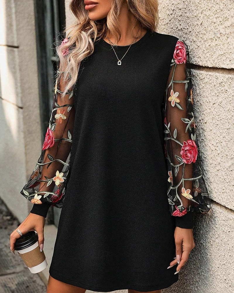Women's Mini Dress Casual Dress T Shirt Dress Tee Dress Print Dress Modern Daily Outdoor Vacation Regular Fit Floral Long Sleeve Crew Neck Blue Black Apricot Summer Spring 2026 - $26.99 –P1