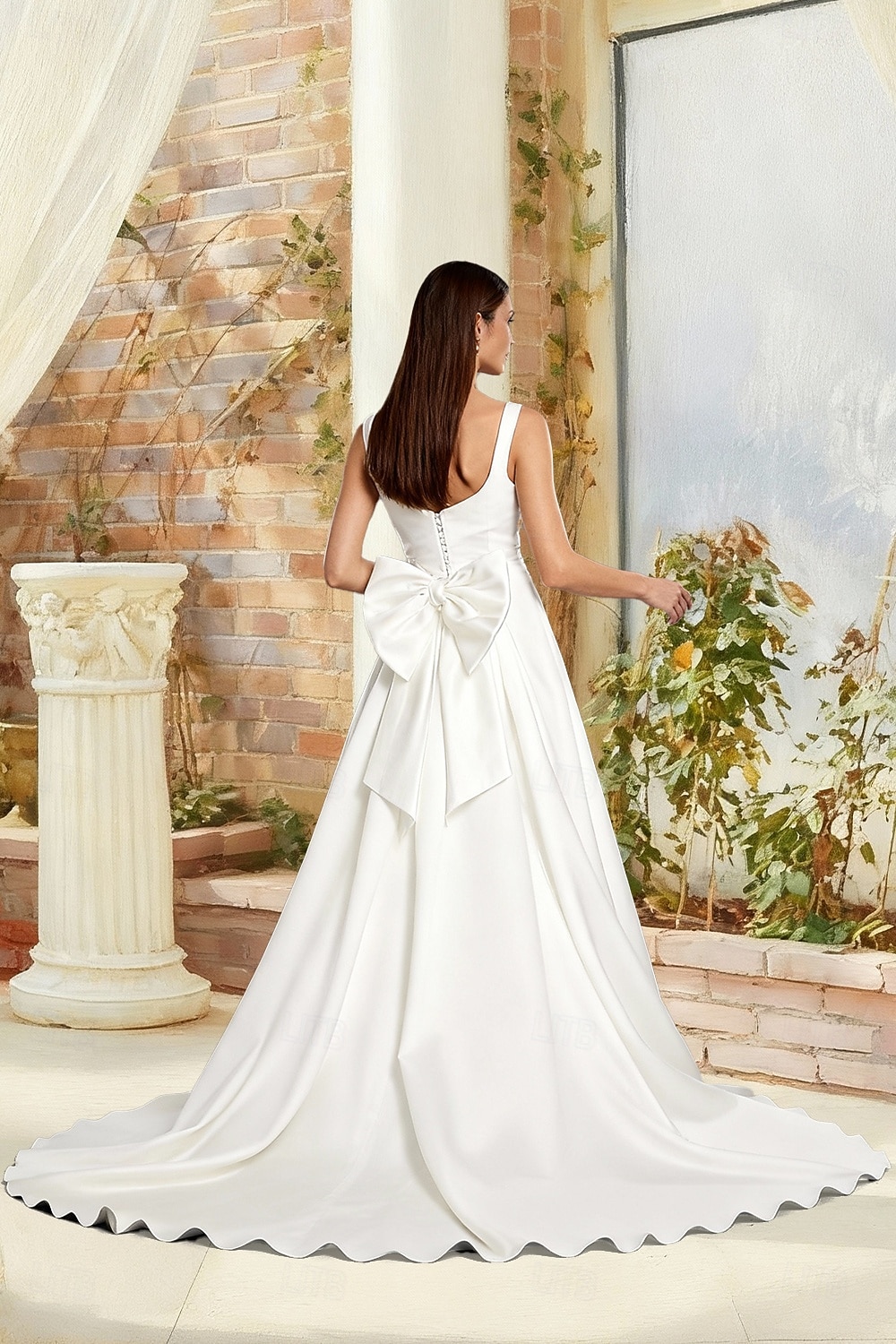 Hall Formal Wedding Dresses A-Line Square Neck Sleeveless Court Train Satin Bridal Gowns With Bow(s) Split Front 2026 - $183.99 –P2