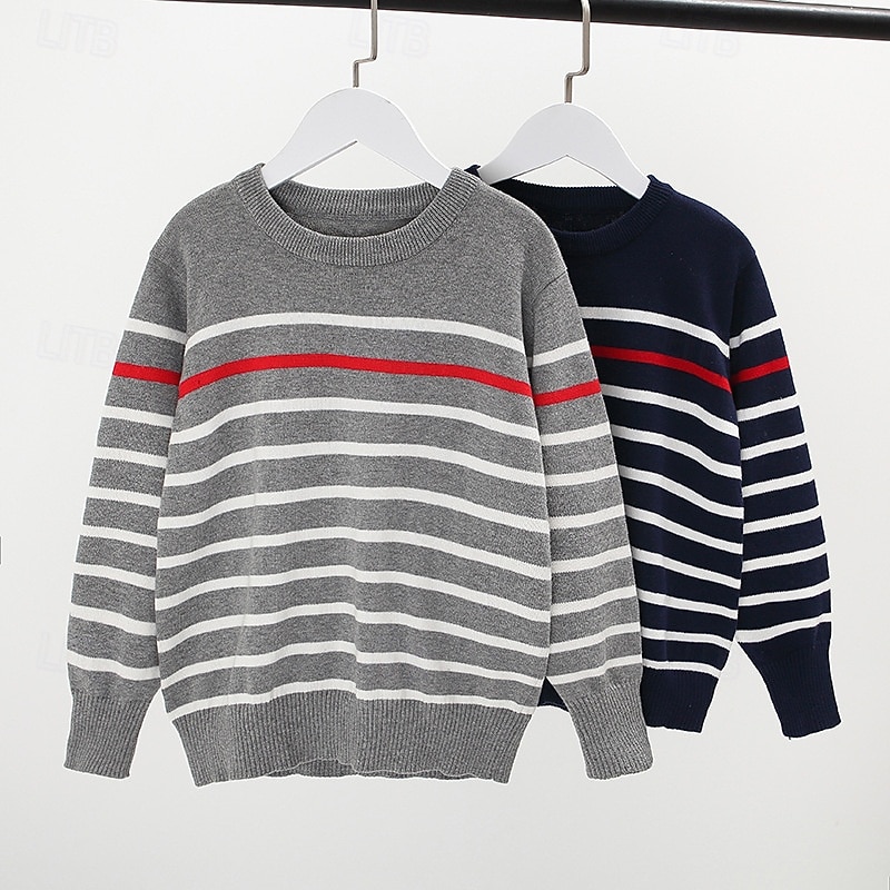 Bambini Ragazzi Pullover Maglione A righe Manica Lunga Girocollo All'aperto Moda Blu marino Autunno Vestiti 4-12 Anni del 2026 a $17.99 –P1