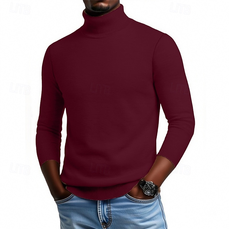 Homens Suéter Pulôver suéter Suéter de malha Estriado Tricotar Tops regulares Tricotado Tecido Gola Alta Moda Roupa de rua Casual Roupa Diária Roupa Outono Inverno Camelo Vinho S M L de 2026 por $28.99 –P7