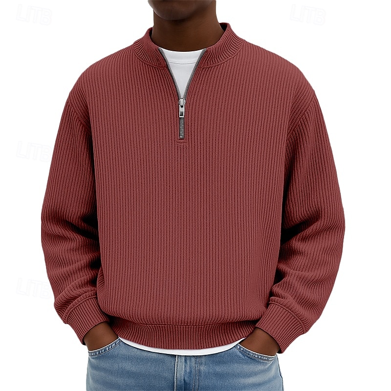 Men's Sweatshirt Corduroy Pullover Quarter Zip Sweatshirt Black Light Green Burgundy Navy Blue Dark Green Standing Collar Plain Textured Casual Daily Sports & Outdoor Streetwear Cool Sportswear 2026 - $24.99 –P7