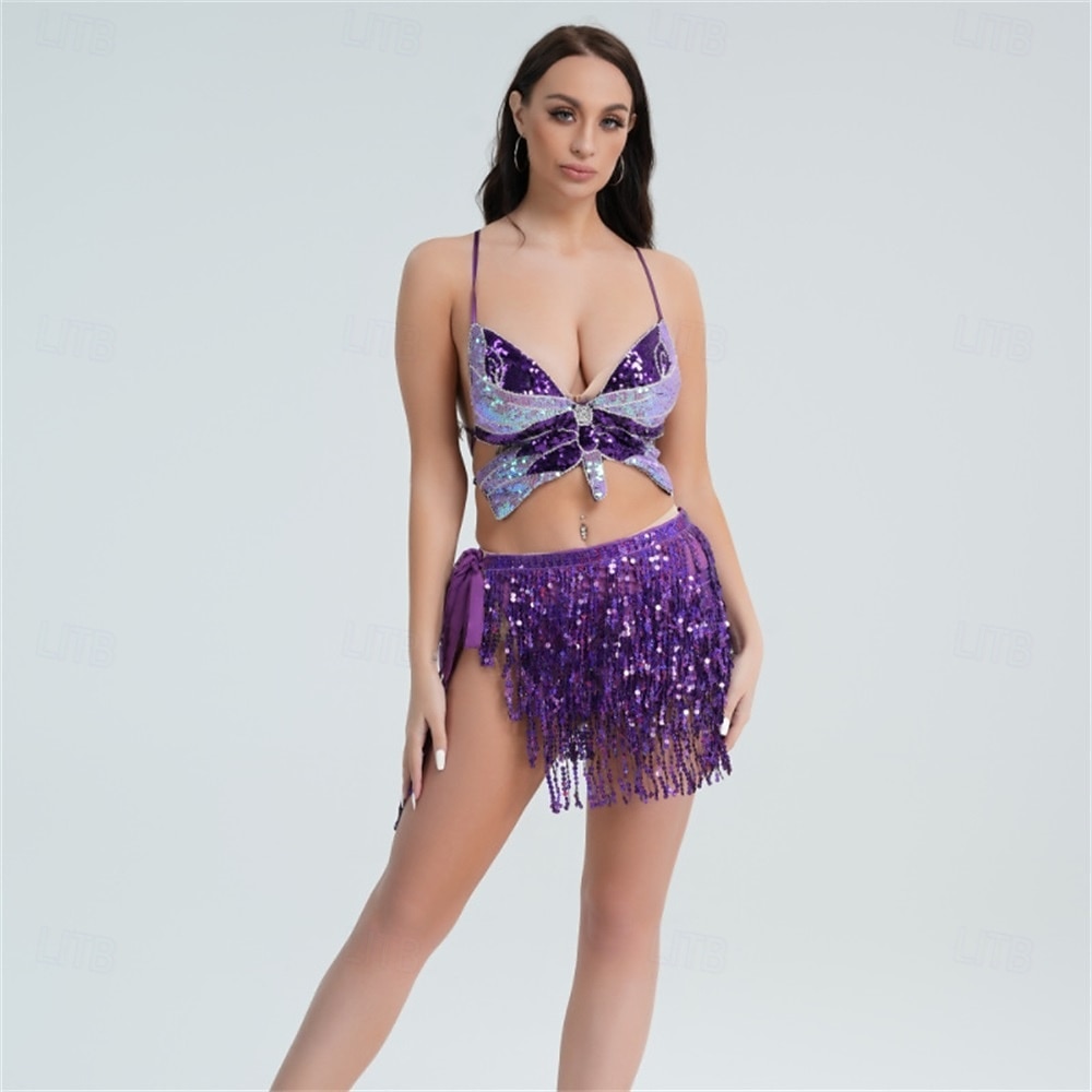 Costume de performance de danse indienne de danse du ventre de Samba Dancewear Ensemble de jupe à franges à sequins Tenue de performance de scène de club nocturne Costume de performance de 2026 ? €40.22 –P5
