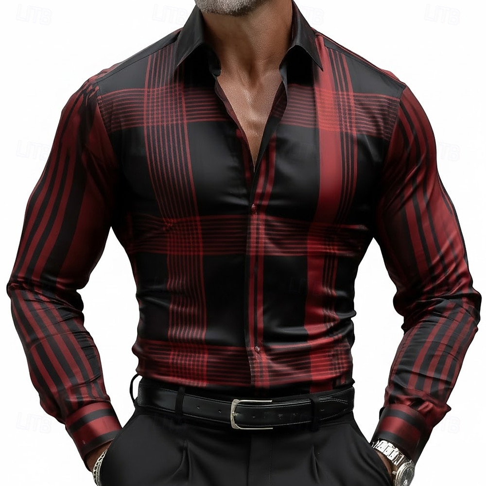 Hombre Geométrico A Rayas Cuadrícula / Cuadros Camisa Camisa de raso Camisa para Vestido Manga Larga Informal de negocios Vacaciones Uso Diario Verano Primavera Otoño Cuello Vuelto Impresión 3D 2026 - $29.99 –P2