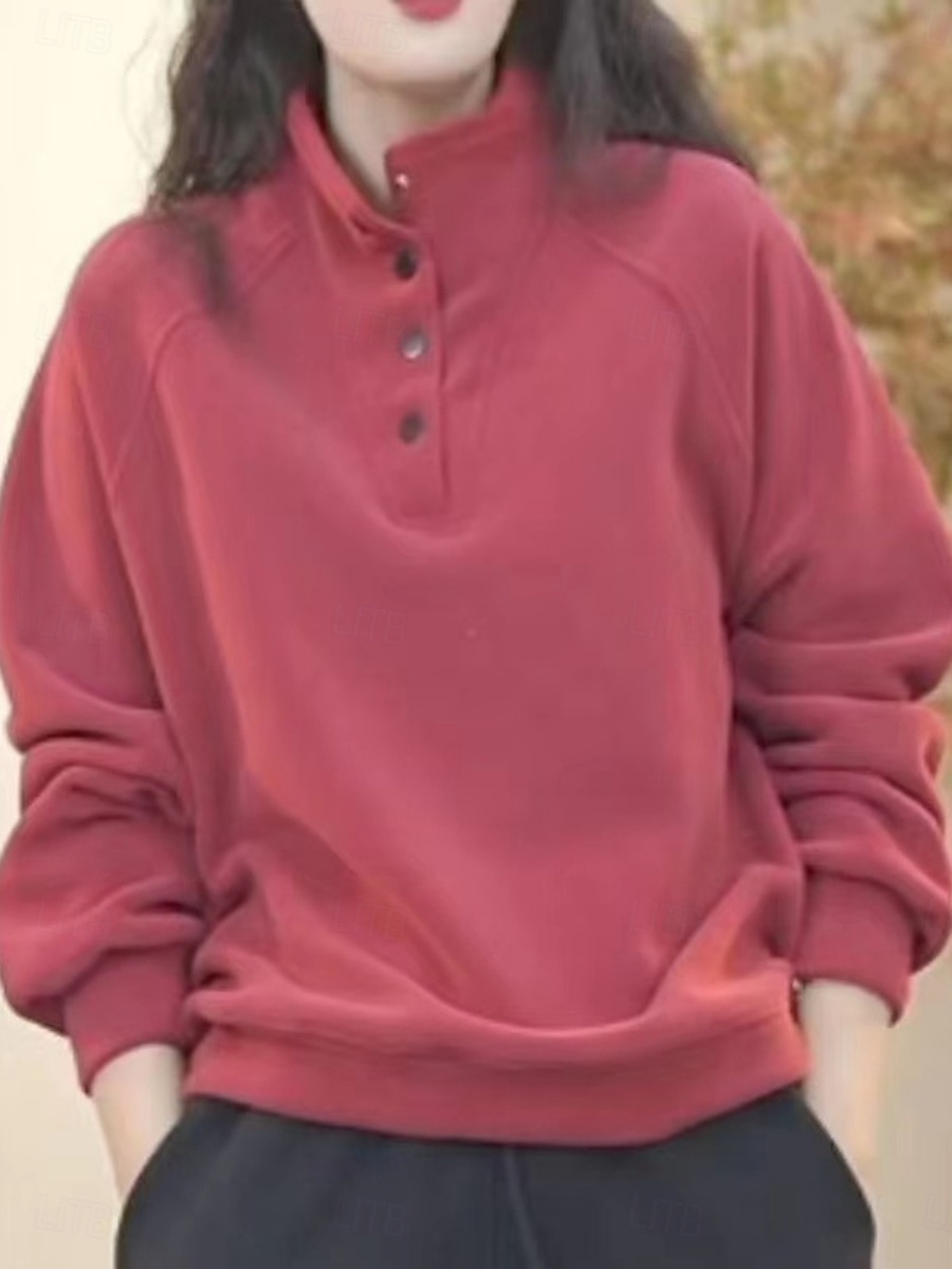 Damen Pullover Sweatshirt Knöpfe Einfach Lässig Langarm Rollkragen Normale Oberteile Straße Alltagskleidung Schwarz Weiß Rote Purpur Grün Herbst Winter 2026 - $21.99 –P11