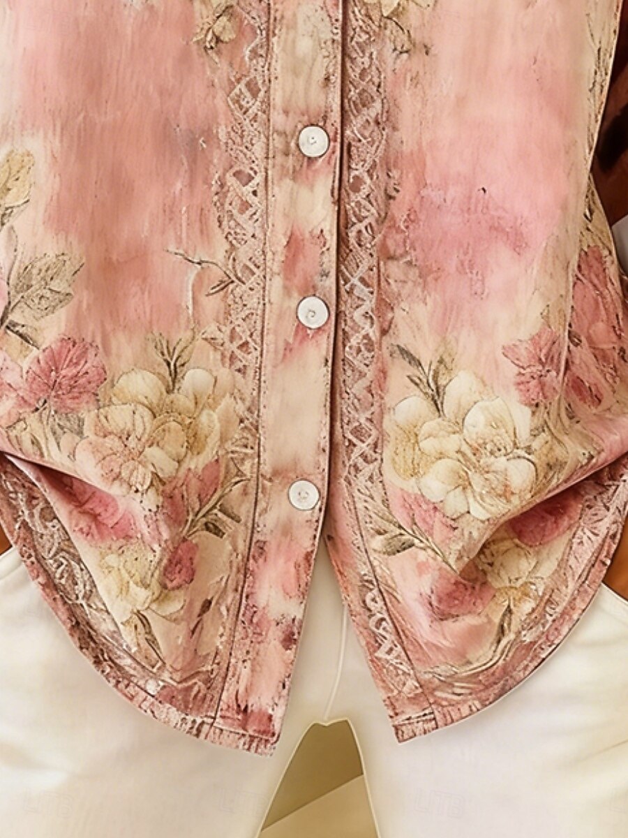Damen Hemd Knöpfe Druck Blumen Bohemien Vintage Lässig Langarm Hemdkragen Normale Oberteile Täglich Rosa Frühling Herbst Winter 2026 - $34.99 –P3
