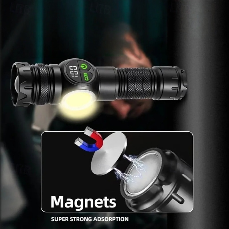2026年 USB 充電、伸縮ズーム、デジタル ディスプレイ、磁気吸引、超高輝度 LED 懐中電灯を備えた白色レーザー懐中電灯。  コレクション – $57.99 –P9