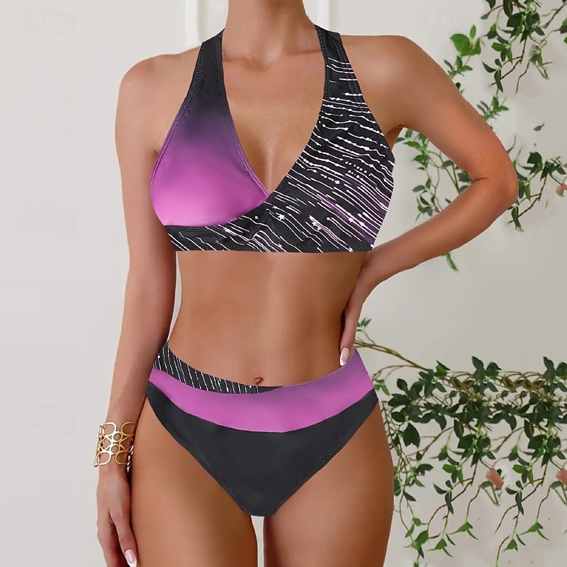 Damen Badeanzug Zweiteilig Rock Bademode Rückenfrei Urlaub Strandbekleidung Gestreift V Ausschnitt Ärmellos Badeanzüge 2026 - $22.99 –P14