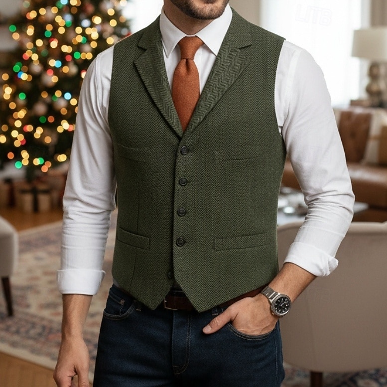 Men Vest Waistcoat Formal Wedding Christmas Vacation Fashion Classy Spring  Fall Pocket Buttons Wool Acrylic Comfortable Plain Herringbone Single  Breasted Lapel Regular Fit Black Champagne Red Burgundy 2026 - 28.99