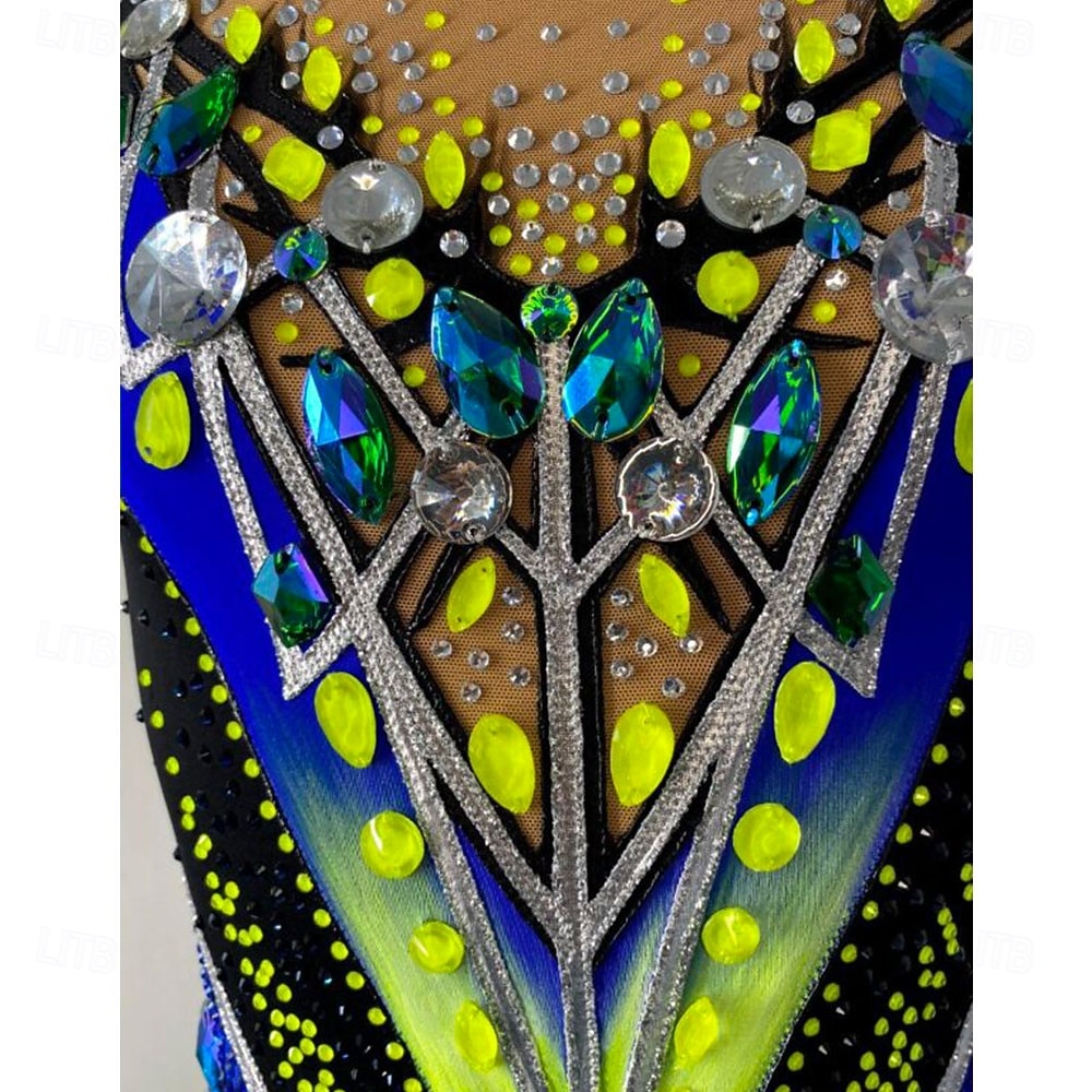 Collant de ginástica rítmica feminino para patinação no gelo, tingido com alta elasticidade, roupa profissional para competição de patinação, com cristais/strass, sem mangas. de 2026 por AU $1180.49 –P3
