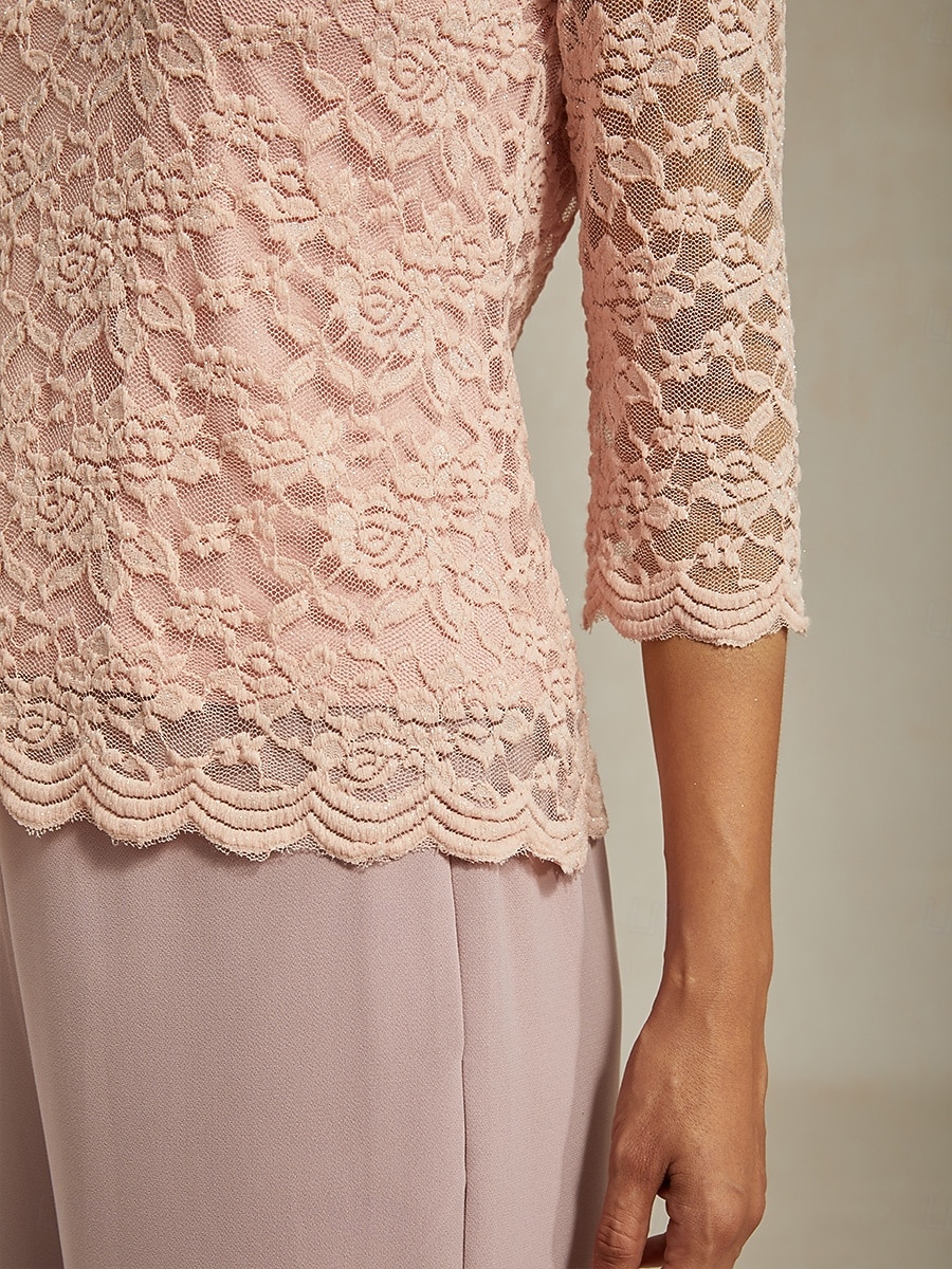 Women's Lace Shirt Blouse Lace Floral Elegant Long Sleeve V Neck Regular Tops Daily Wedding Guest Cute Outfits Pink Summer Spring Fall Winter 2026 - $35.99 –P3