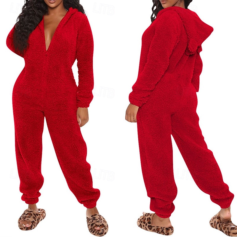 Women's Loungewear Onesie Warm Fashion Sexy Pure Color Zipper Hoodie Pant Vacation Home Street Sleeveless Crew Neck Blue Black White Red Brown Fall Winter Regular Fit 2026 - $37.99 –P4