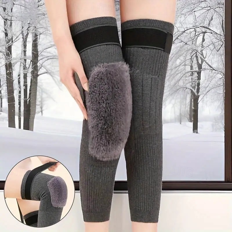 1 Pair Heavy-Duty Winter Knee Warmers with Adjustable Anti-Slip Pads & Plush - Thickened Unisex Leg Gaiters for Men & Women Skiing Cold Weather (Grey Textile Knee Cover) 2026 - $15.99 –P1