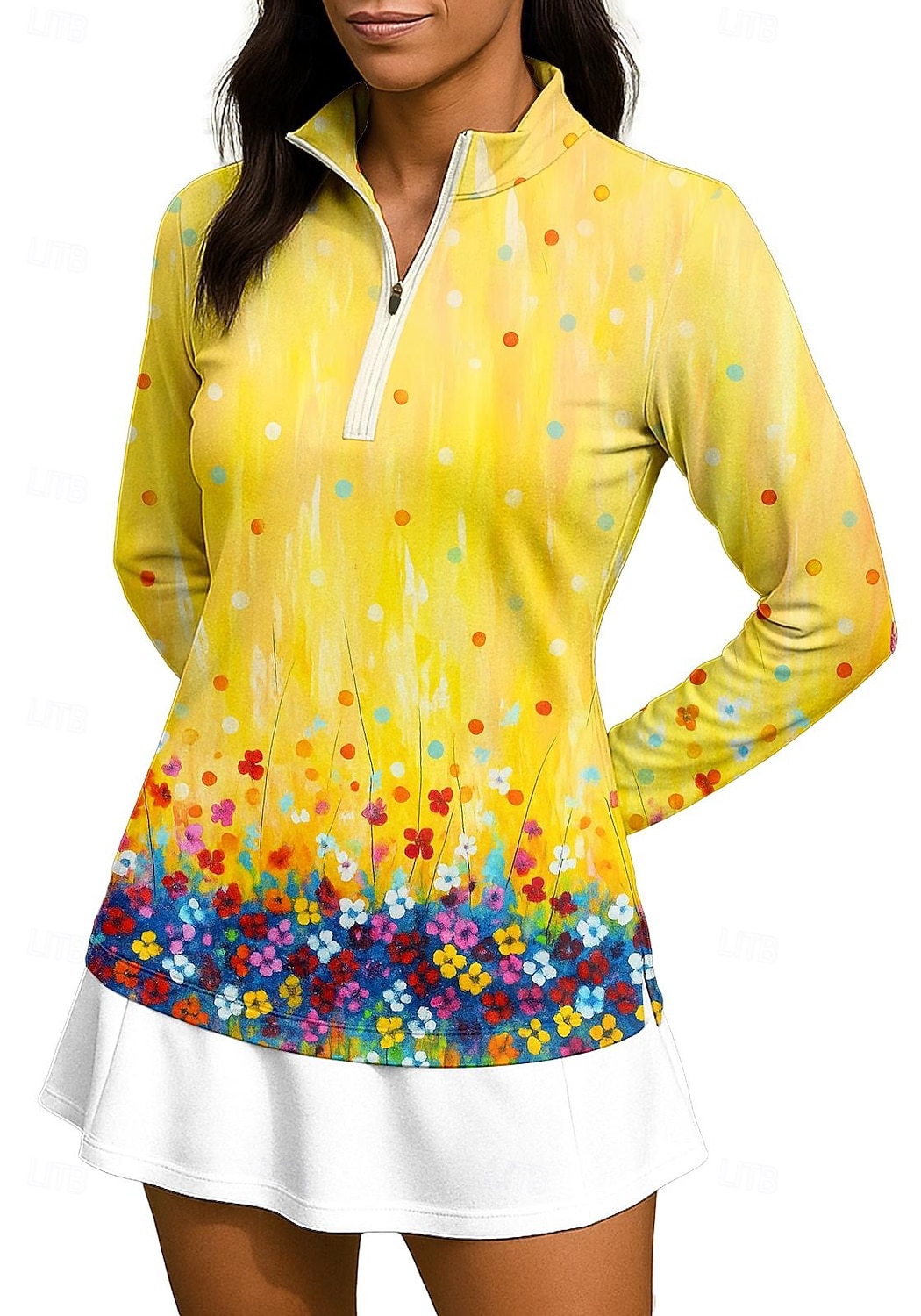 نسائي التدرج النباتية كنزات Shirt قميص رياضي قميص بولو كم طويل سحاب زهري UPF50+ مقاوم للأشعة فوق البنفسجية عالية المرونة رطوبة فتل متنفس الكرة الطائرة تينس الغولف مرتفعة طوق بسحاب 2026 - $25.99 –P1