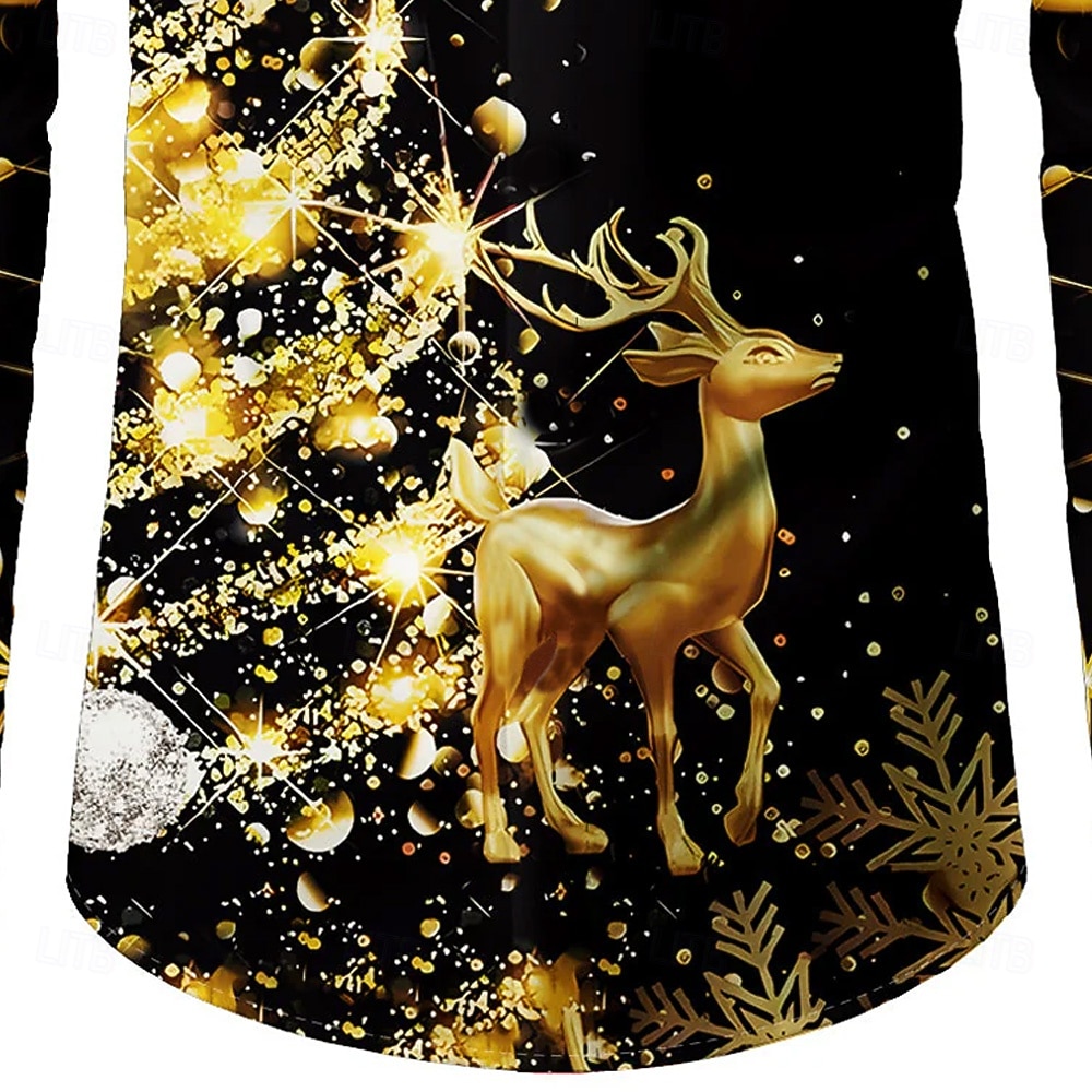 Kerstmis Voor heren Eland Kerstboom Polo Lange mouw Poloshirt Revers Casual Buiten Feestdagen Alledaagse kleding Festivaloutfit 3D-afdrukken Knop Lente Herfst Winter Zwart Rood Groen 2026 - $23.99 –P4