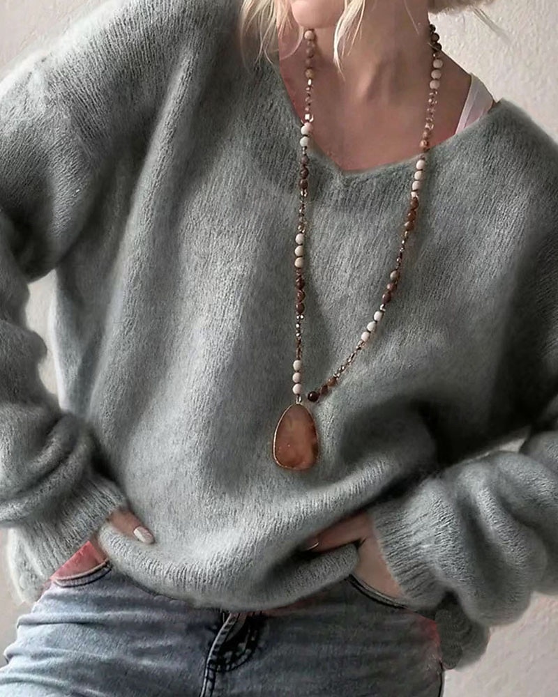 Dámské Svetr Rolák Elegantní Módní Roztomilý Pevná barva Do V Pletený Dlouhý rukáv Běžné topy Plést Venkovní Domů Denní Vodní modrá Světlá růžová Podzim Zima 2026 - $32.99 –P8