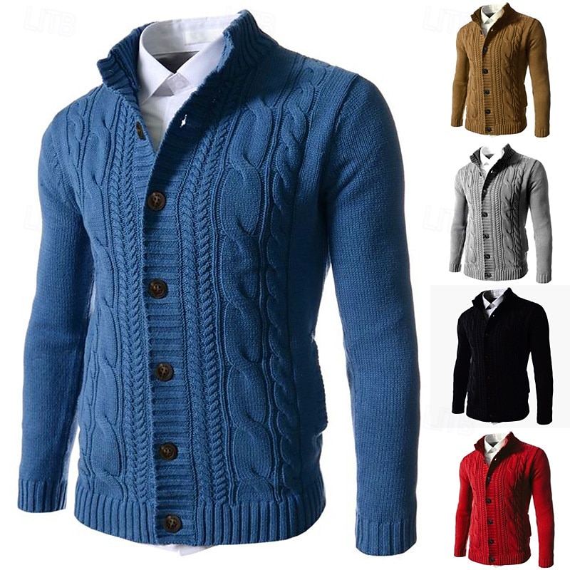Per uomo Felpa Cardigan A Coste Treccia Maglia Top Regolari Lavorato a maglia Semplice Collo alla coreana Vacanza Moda Casuale Abbigliamento quotidiano Abbigliamento Autunno Inverno Blu Nero L XL 2XL del 2026 a $43.99 –P1