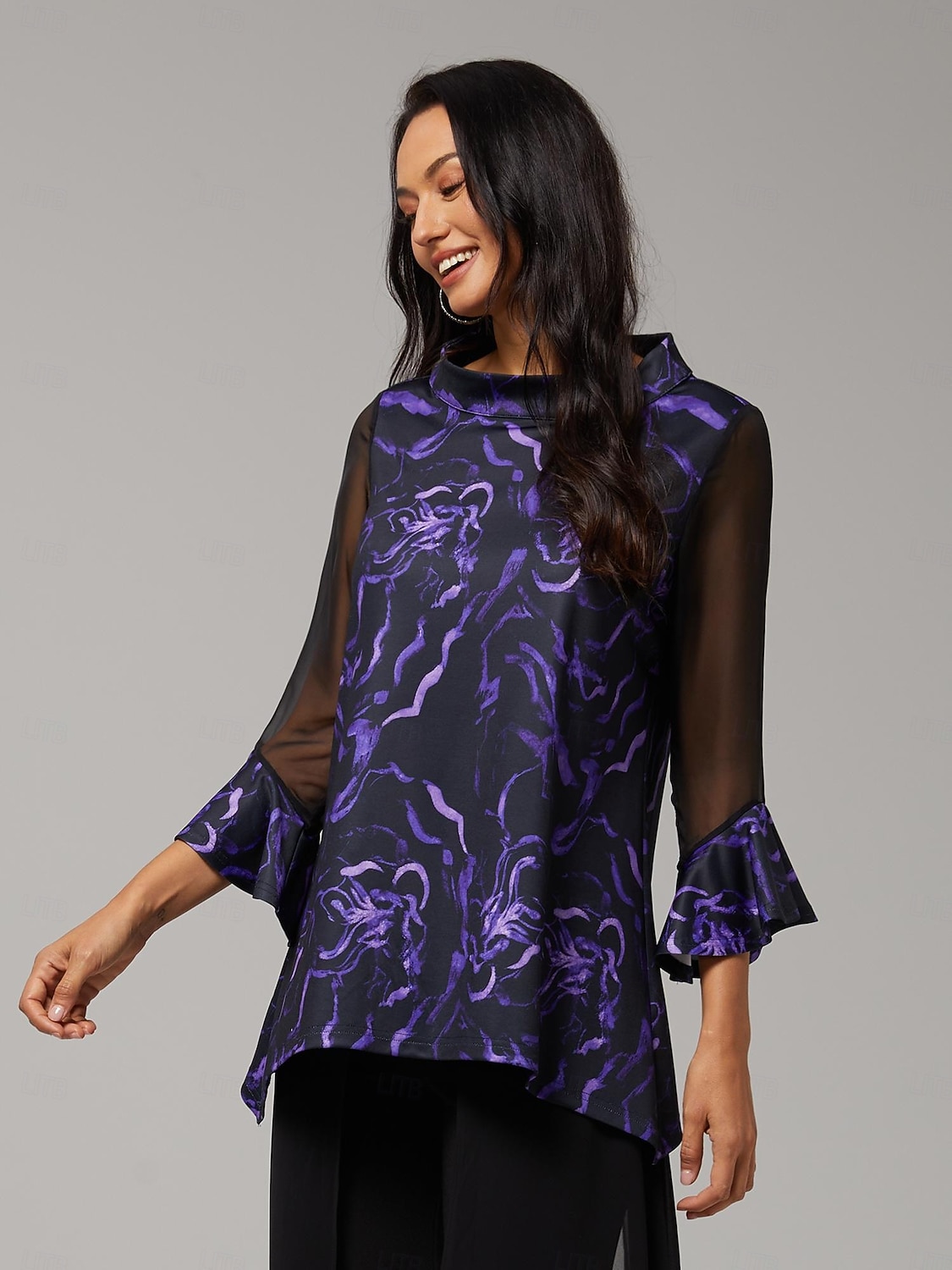 Women's Blouse Black Floral Print Stretch Chiffon Sleeves Bateau Neckline Casual Comfortable Spring Summer Fall Vacation 2026 - $67.99 –P7