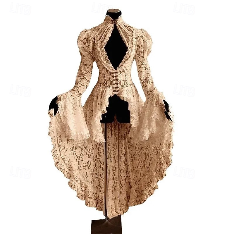 fraque de babados de renda medieval vestido vintage renascentista traje feminino vintage cosplay festa vestido de manga longa baile de máscaras de 2026 por $89.99 –P5