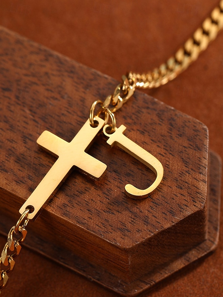 Tobillera personalizada para mujer en acero inoxidable con dijes de letras del alfabeto, diseño de cruz y letras, ideal como regalo de Navidad. Disponible en 26 letras. 2026 - $7.99 –P5