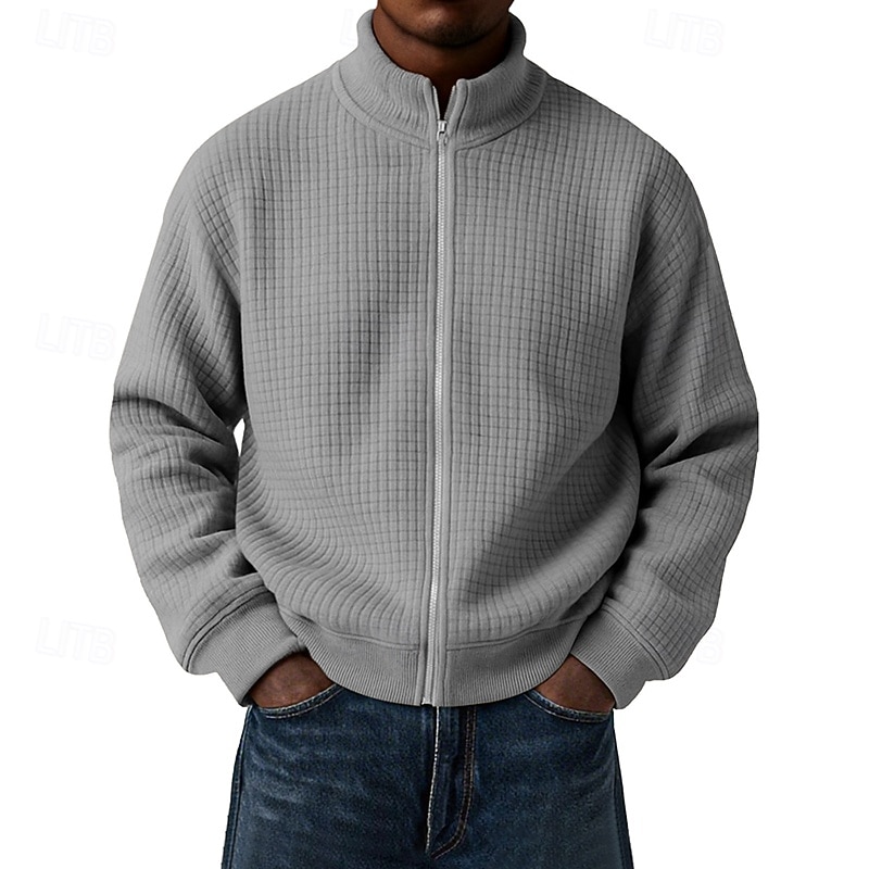 Men's Sweatshirt Waffle Sweatshirt Full Zip Sweatshirt Wine Standing Collar Plain Zip Up Textured Casual Daily Sports & Outdoor Streetwear Cool Sportswear Spring &  Fall Clothing Apparel Hoodies 2026 - $28.99 –P1