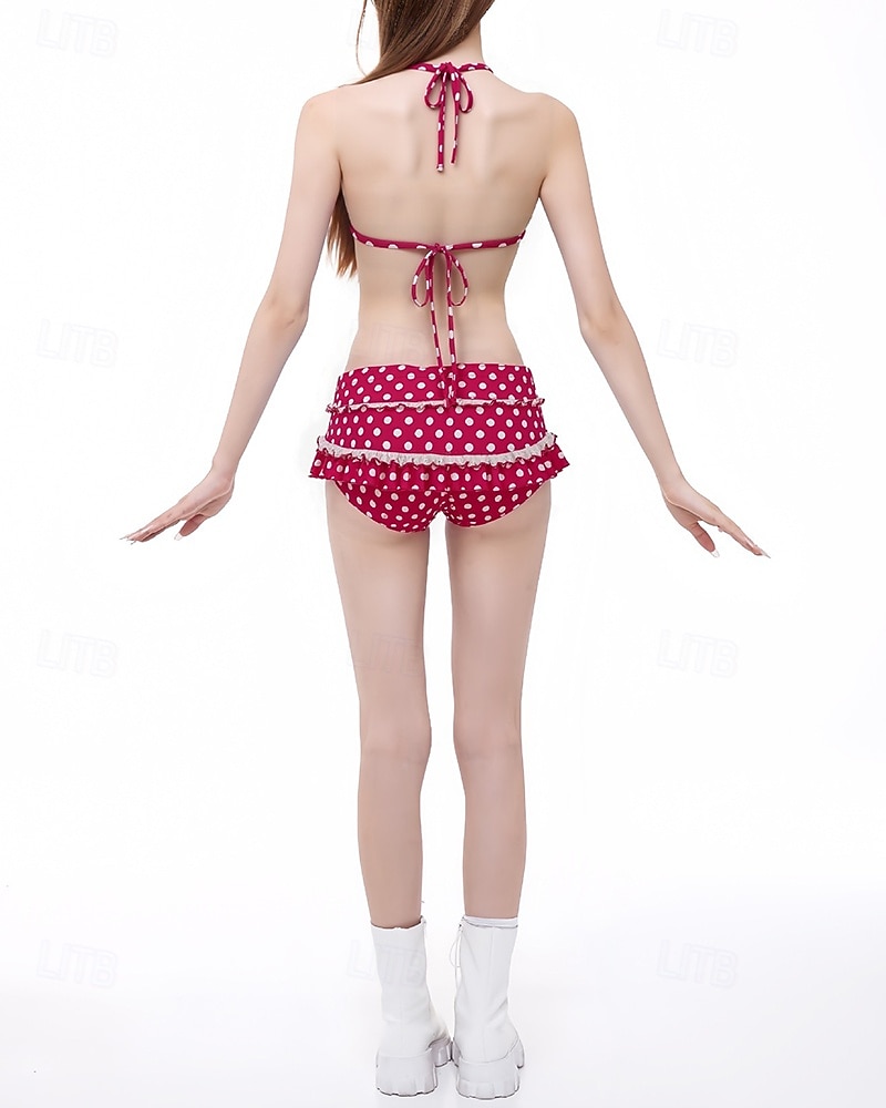 Damskie Zestawy bikini Strój kąpielowy Kąpielówki Solidne kolory Stroje kąpielowe Czerwony Oddychający Bez rękawów - Surfing Plaża Pływacki Lato 2026 - $37.99 –P6