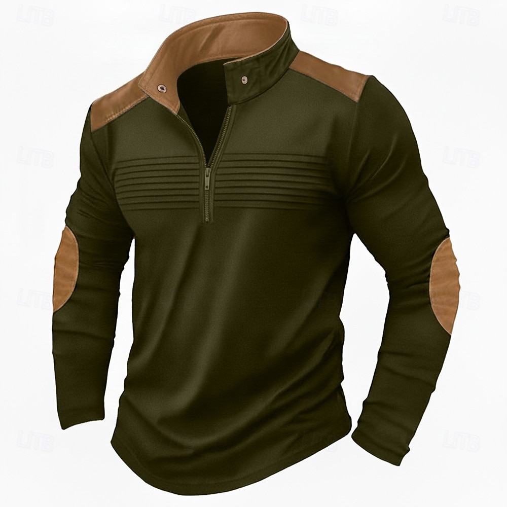 Hombre Camiseta superior Manga Larga Cuello Mao Primavera & Otoño Bloque de color Moda Design Básico Cerrar Plisado Vacaciones Calle Noche Azul Marino Camiseta superior para hombre 2026 - $24.99 –P2