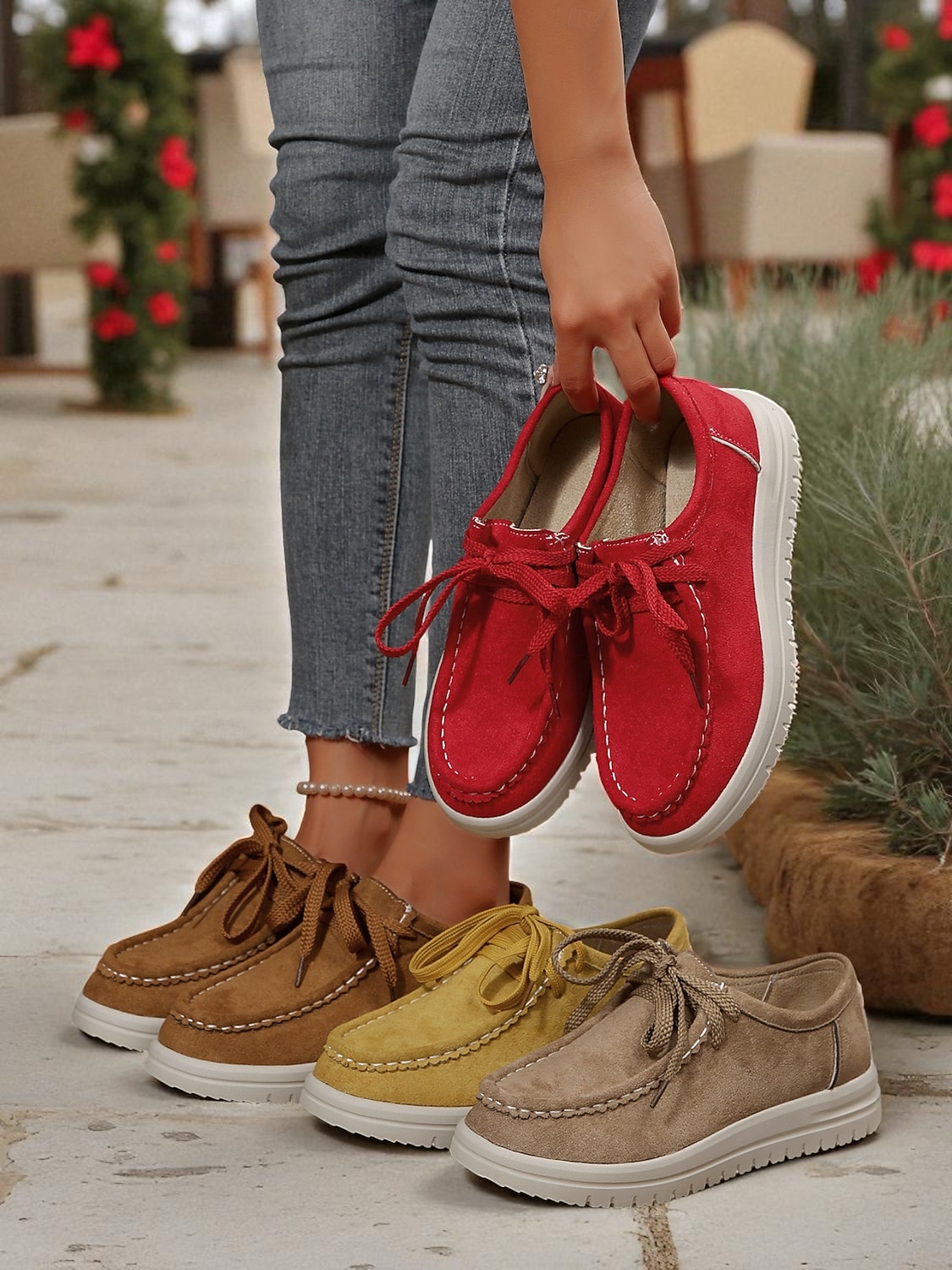 Chaussures rouges décontractées à lacets pour femmes - mocassins plats souples et antidérapants, chaussures confortables au quotidien pour Noël, le shopping et les voyages de 2026 ? $24.99 –P5