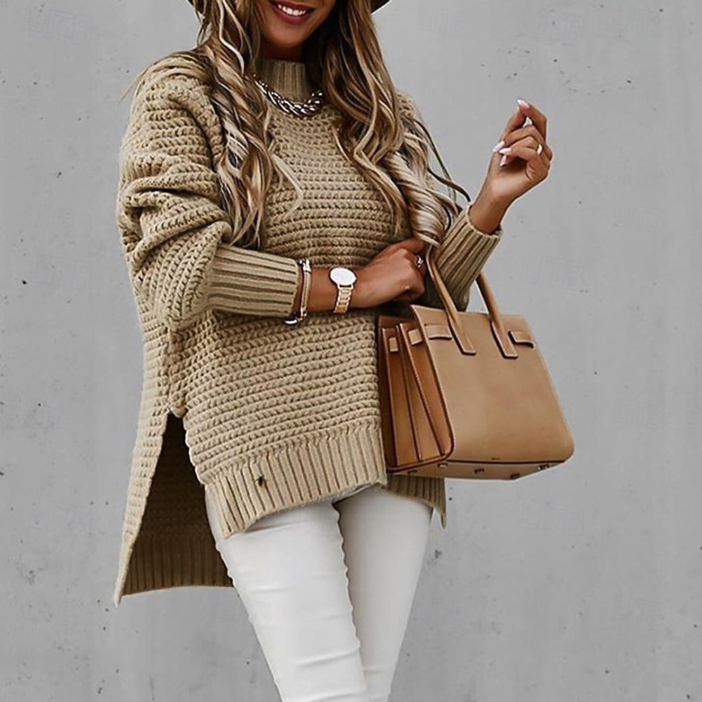 Жен. Вязаная ткань Мода На каждый день Чистый цвет Рельефный узор Вырез под горло Ложная шея Трикотаж Длинный рукав Обычные топы Вязать на открытом воздухе Повседневные выходные Черный Розовый 2026 - $33.99 –P8