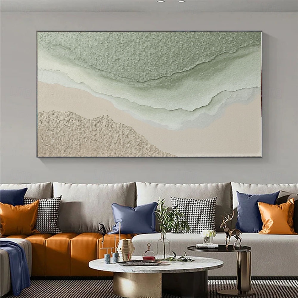 Hand painted Green Texture Sea oil painting handmade Wall Art Large Green Coastal Painting White Ocean Waves 3D Plaster Painting Minimalist Beach oil painting Wall Art painting Living Room Wall Art 2026 - $82.99 –P4