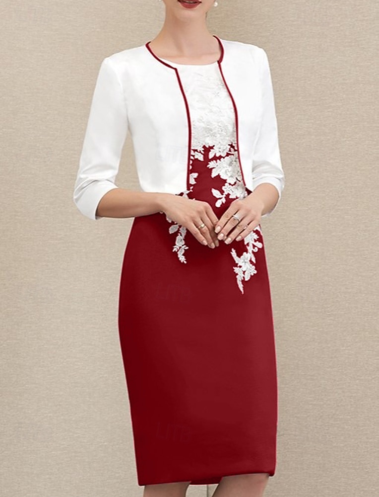 Deux Pièces Fourreau Colonne Ensembles de Robes Mi-long Robe d'invité de mariage Robe de Mère de Mariée  Manche 3/4 Bijoux Élégant robe demoiselle d honneur Église Chiffon Satin Dentelle Robes avec de 2026 ? $167.99 –P10