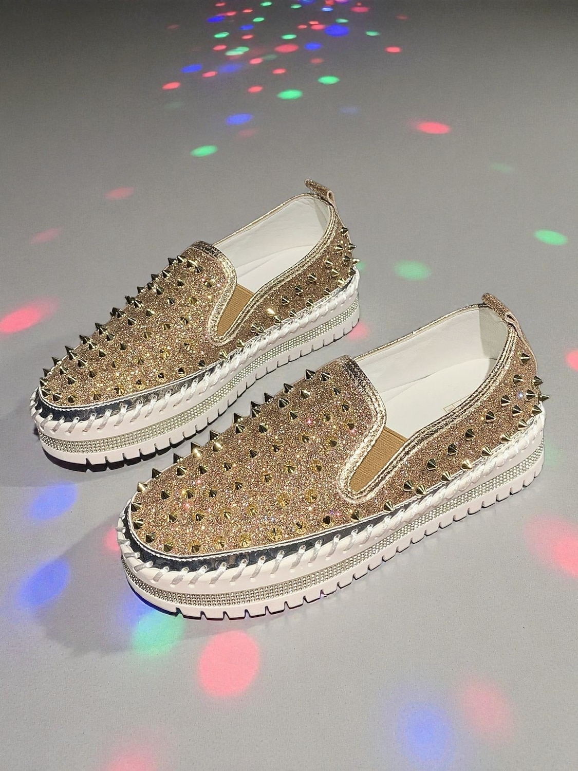 Dames instapsneakers met glitter en studs - glinsterende platformschoenen met strass-versiering voor uitgaansgelegenheden, feesten en clubwear &feestelijke outfits 2026 - $32.99 –P1