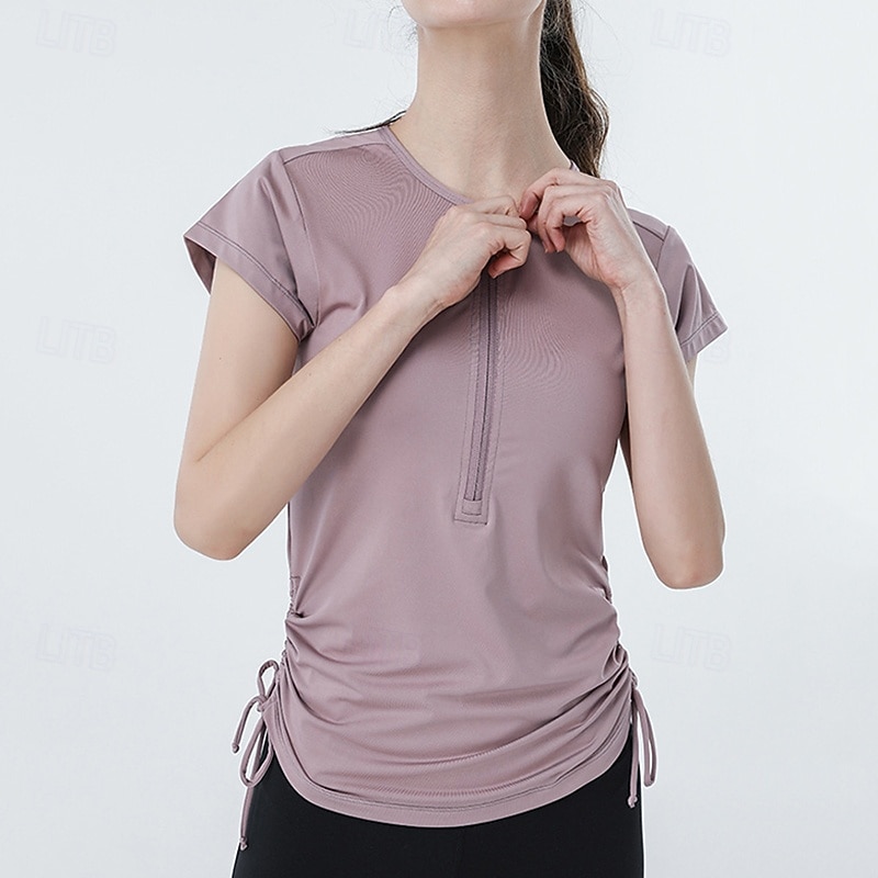 Dam Solid färg Träningströja Träningstoppar Elastisk Svettavvisande Andningsfunktion Tennis Pickleball Yoga Rund hals Överdelar Vit Rosa Blå Tenniskläder 2026 - $16.49 –P11