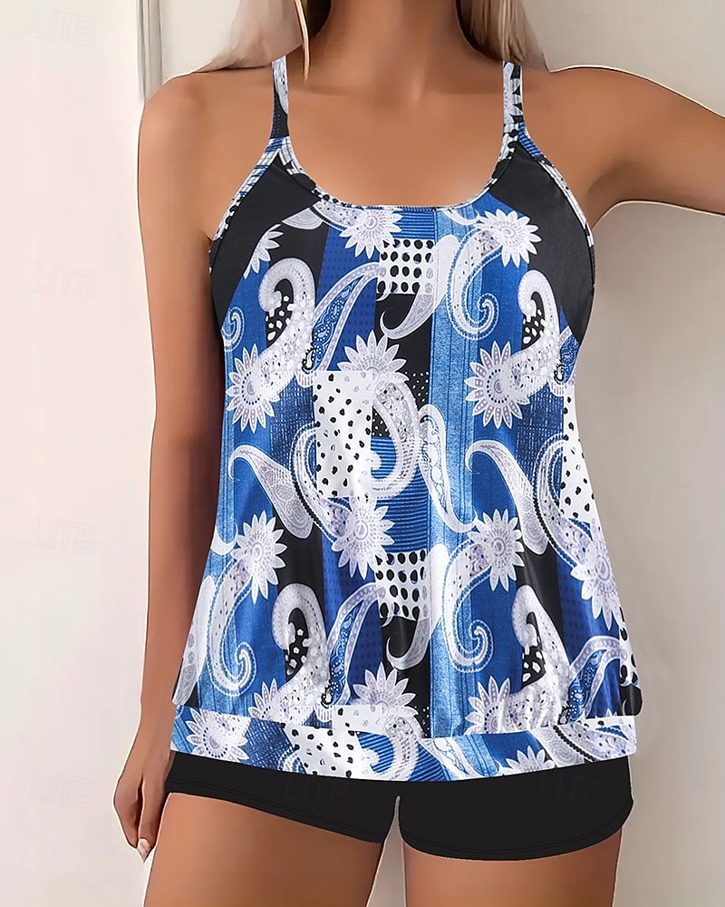 Damskie Stroje kąpielowe 2 szt Krótkie spodnie Kostium kąpielowy Odkryte plecy Urlop Stroje plażowe Kwiaty Dekolt w kształcie litery U Bez rękawów Kostiumy kąpielowe 2026 - $29.99 –P4