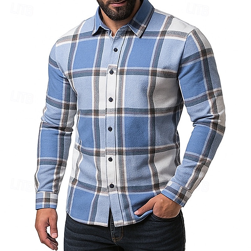 Herren Hemd Flanellhemd Kariertes Hemd Knopfhemd Overshirt Karomuster Outdoor Straße Blau Schwarz Rosa Rote Langarm Revers Frühling & Herbst Bekleidung 2026 - $26.99 –P2