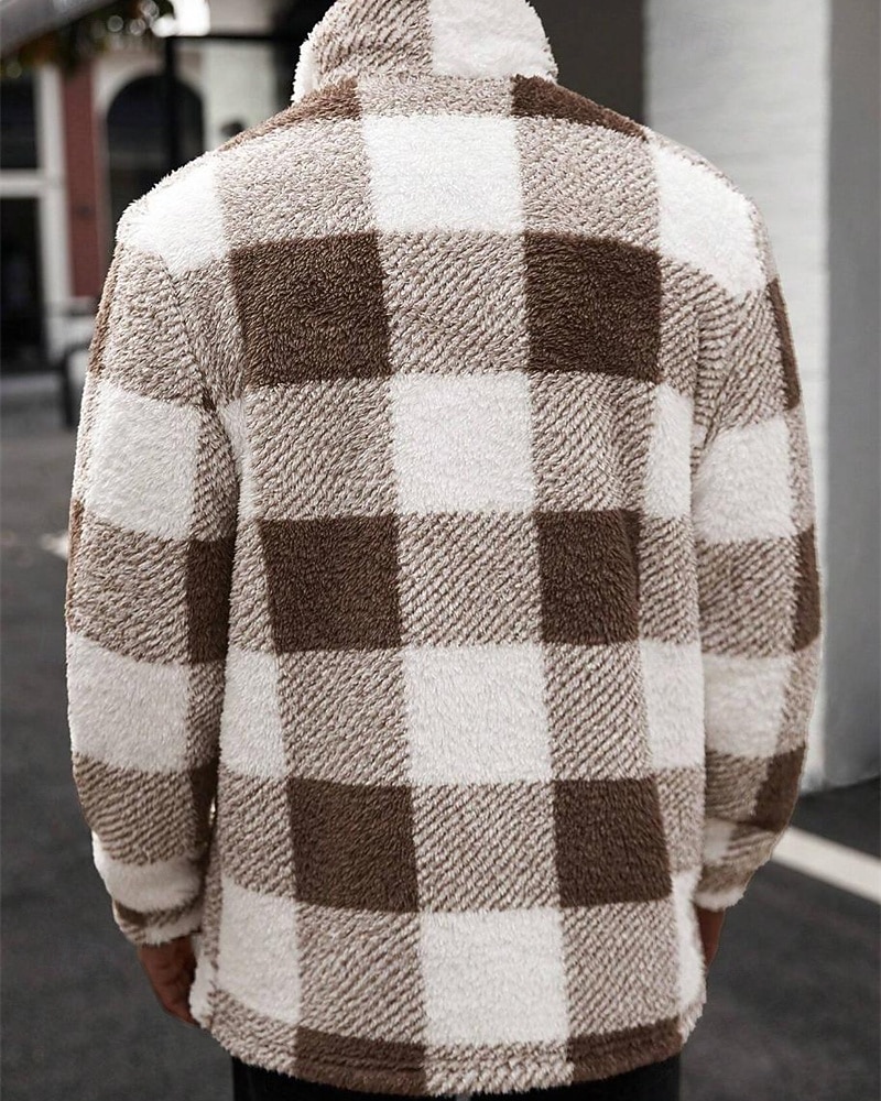 Муж. Толстовка Флисовая толстовка Флисовая жилетка Синий Хаки Воротник-стойка В клетку Карман Для занятий спортом Повседневные Праздники Полиэстер Уличный стиль Классический На каждый день Осень Зима 2026 - $50.99 –P3