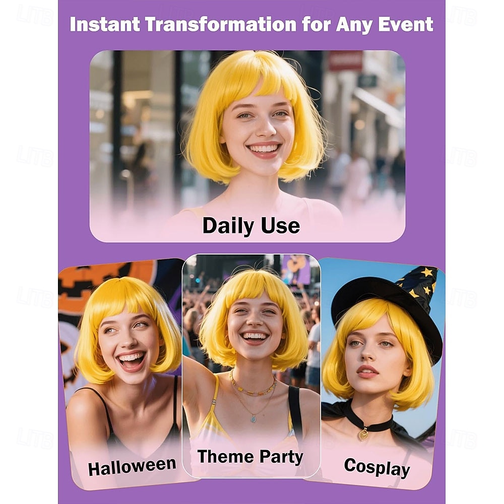 2026年 カーニバルウィッグ2026 ブロンド ピンク レッド ストレート ボブ ショート 合成フェスティバルウィッグ マルディグラ パレード コスプレ衣装ヘア のために 女性  コレクション – $21.99 –P3